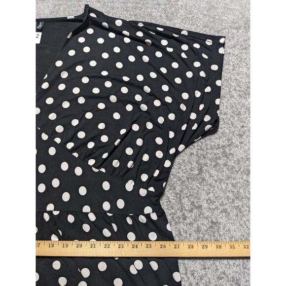 Asos Design Curve Waisted Mini Tea Dress Women Size 24 Black Polka Dot V Neck - Picture 12 of 15
